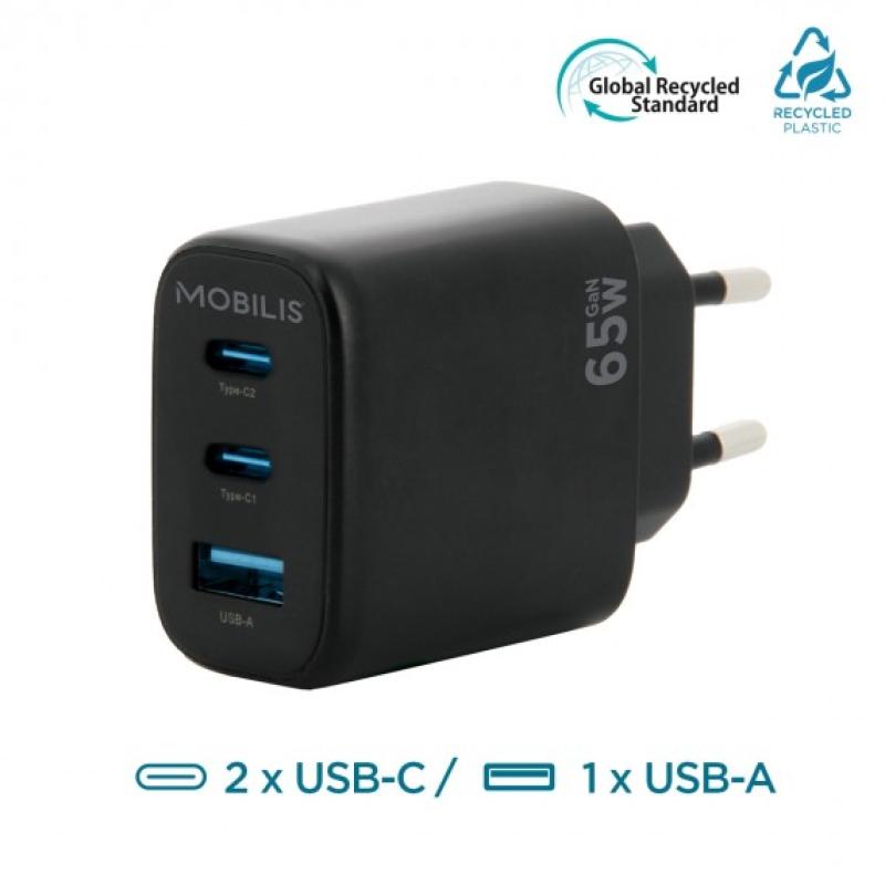 Mobilis Wandladegerät - 65W - 2 USB C + 1 USB A - GaN. MOQ 10 un. 001364 Mobilis Wandladegerät - 65W - 2 USB C + 1 USB A - GaN. MOQ 10 un. 001364