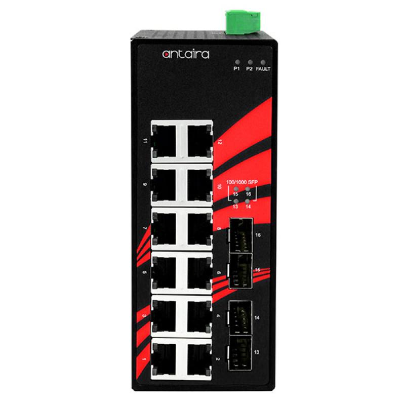 16-Port Unmanaged Industrial Gigabit Switch 12x10/100/1000 + 4xSFP, 12-48VDC , -40 - 75C 16-Port Unmanaged Industrial Gigabit Switch 12x10/100/1000 + 4xSFP, 12-48VDC , -40 - 75C