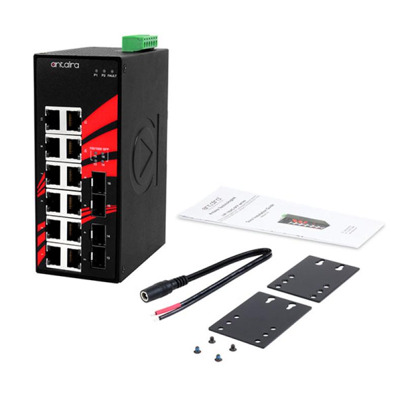 16-Port Unmanaged Industrial Gigabit Switch 12x10/100/1000 + 4xSFP, 12-48VDC , -40 - 75C 16-Port Unmanaged Industrial Gigabit Switch 12x10/100/1000 + 4xSFP, 12-48VDC , -40 - 75C