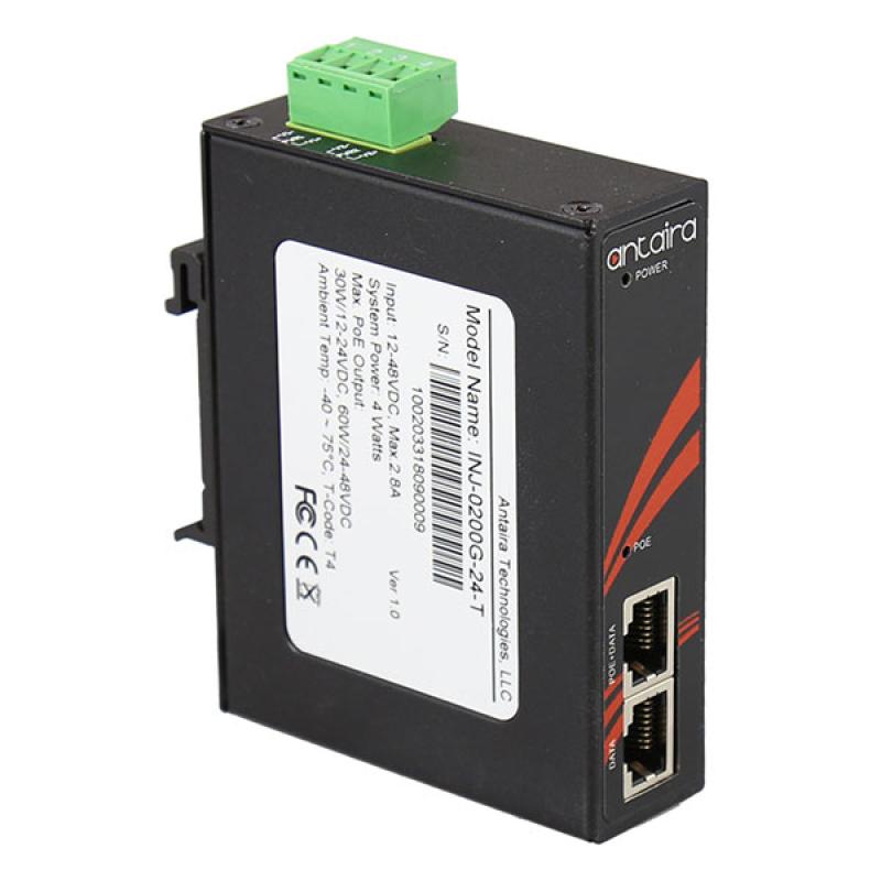 Industrial IEEE 802.3bt Gigabit Type 3 4PPoE Injector, -40C - 75C Industrial IEEE 802.3bt Gigabit Type 3 4PPoE Injector, -40C - 75C
