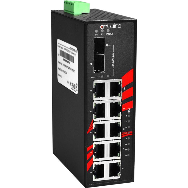 12-Port POE+ Industrial Gigabit Switch, 2xSFP, -10-70C 12-Port POE+ Industrial Gigabit Switch, 2xSFP, -10-70C