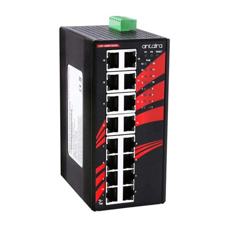 16-Port Unmanaged POE+ (30W/port) Industrial Gigabit Switch 16x10/100/1000, 48-55VDC, -40 - 75C 16-Port Unmanaged POE+ (30W/port) Industrial Gigabit Switch 16x10/100/1000, 48-55VDC, -40 - 75C