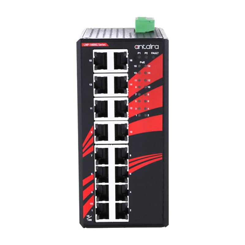 16-Port Unmanaged POE+ (30W/port) Industrial Gigabit Switch 16x10/100/1000, 48-55VDC, -40 - 75C 16-Port Unmanaged POE+ (30W/port) Industrial Gigabit Switch 16x10/100/1000, 48-55VDC, -40 - 75C