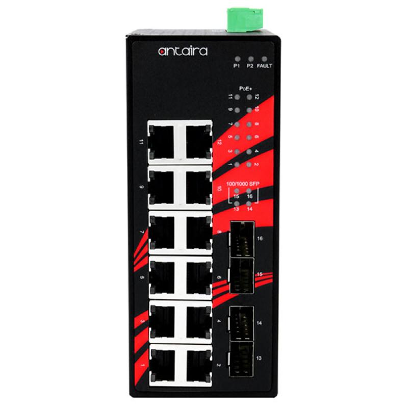 16-Port Unmanaged POE+ (30W/port) Industrial Gigabit Switch 12x10/100/1000+ 4 xSFP , 48-55VDC 16-Port Unmanaged POE+ (30W/port) Industrial Gigabit Switch 12x10/100/1000+ 4 xSFP , 48-55VDC