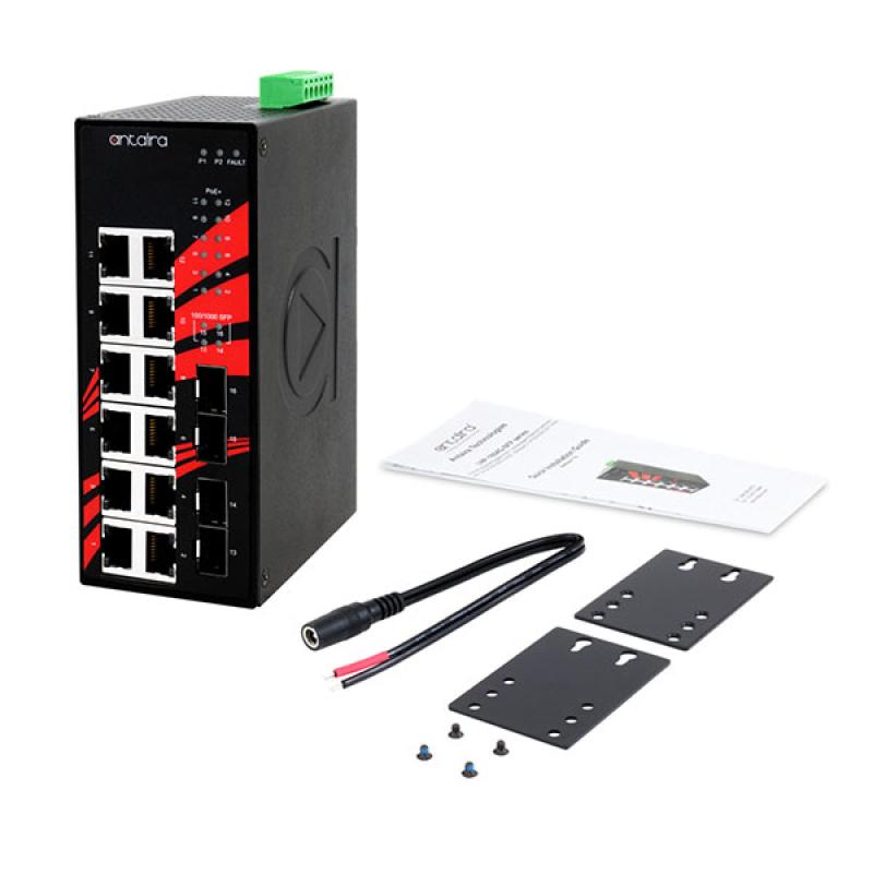 16-Port Unmanaged POE+ (30W/port) Industrial Gigabit Switch 12x10/100/1000+ 4 xSFP , 48-55VDC 16-Port Unmanaged POE+ (30W/port) Industrial Gigabit Switch 12x10/100/1000+ 4 xSFP , 48-55VDC