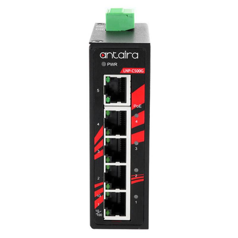 5-Port Unmanaged POE+ (30W/port) Industrial Gigabit Switch, 48-55VDC, -40 - 75C 5-Port Unmanaged POE+ (30W/port) Industrial Gigabit Switch, 48-55VDC, -40 - 75C