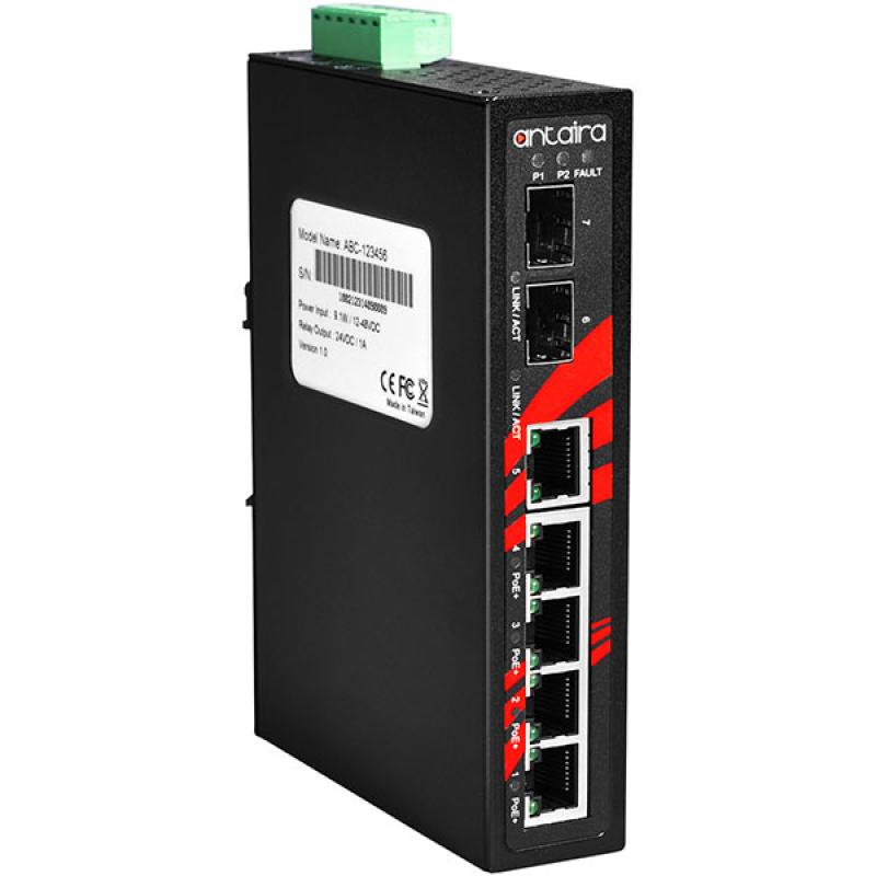 7-Port Unmanaged POE+ (30W/port) Industrial Gigabit Switch, 48-55VDC, -40 - 75C 7-Port Unmanaged POE+ (30W/port) Industrial Gigabit Switch, 48-55VDC, -40 - 75C