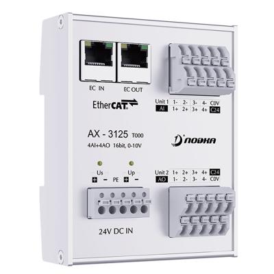 8 x AIO: 4-DI, 4-DO, Analoges EtherCAT Modul, 0... 10V, 16 bit 8 x AIO: 4-DI, 4-DO, Analoges EtherCAT Modul, 0... 10V, 16 bit