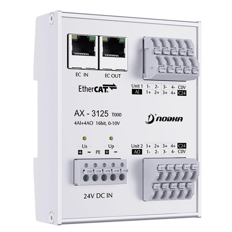 8 x AIO: 4-DI, 4-DO, Analoges EtherCAT Modul, 0... 10V, 16 bit 8 x AIO: 4-DI, 4-DO, Analoges EtherCAT Modul, 0... 10V, 16 bit