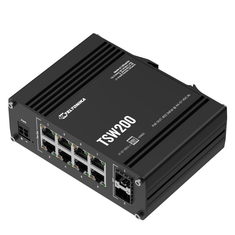 Teltonika TSW200 8 x Ethernet 2 x SFP Unmanaged PoE+ Switch Teltonika TSW200 8 x Ethernet 2 x SFP Unmanaged PoE+ Switch