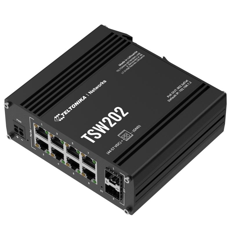 Teltonika TSW202 8 x Ethernet 2 x SFP Managed PoE+ Switch Teltonika TSW202 8 x Ethernet 2 x SFP Managed PoE+ Switch