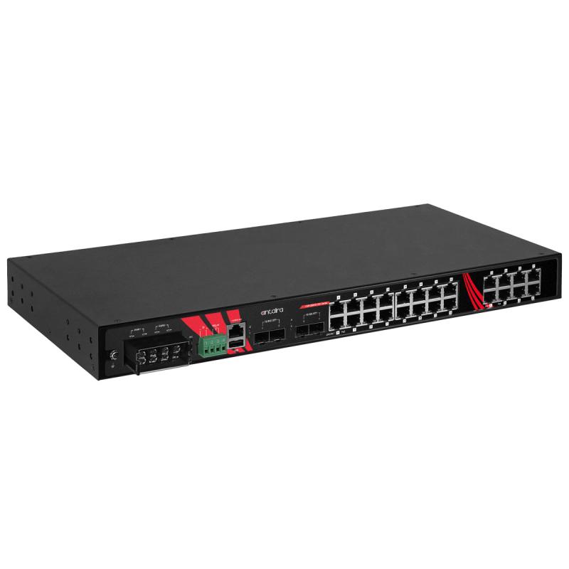 28-Port Industrial Managed Gigabit Ethernet PoE+ Switch, 24 x 1000T, erw. Temperaturbereich